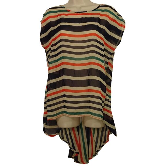 Freebird Multicolor Striped Sleeveless High-Low Sheer Blouse Women Size S - Picture 1 of 8